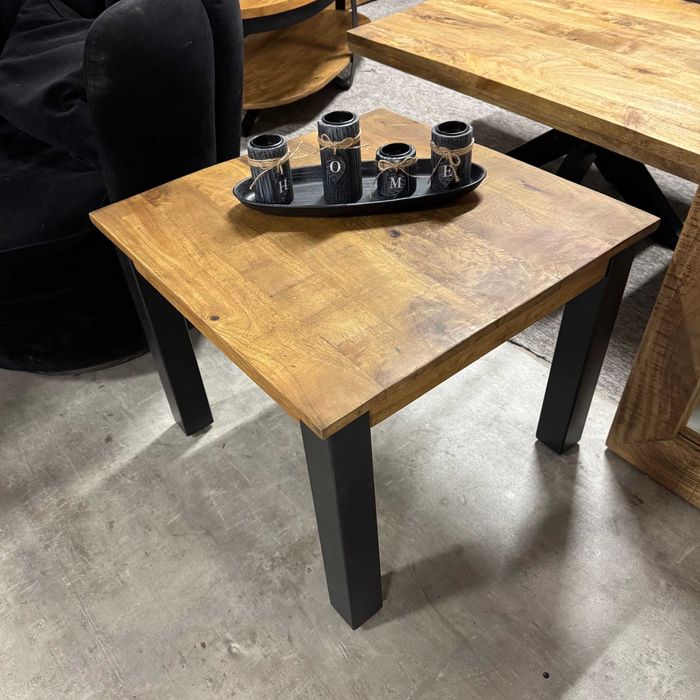 Kwadratowy Loftowy stolik z egzotycznego drewna mango 60x60 Nowy F-Vat