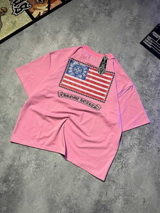 Новинка! • Футболка Chrome Hearts USA рожева оверсайз