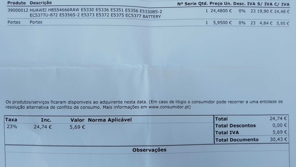 Bateria Original Nova: Huawei Wifi MODEM E5375, EC5377,HB554666RAW