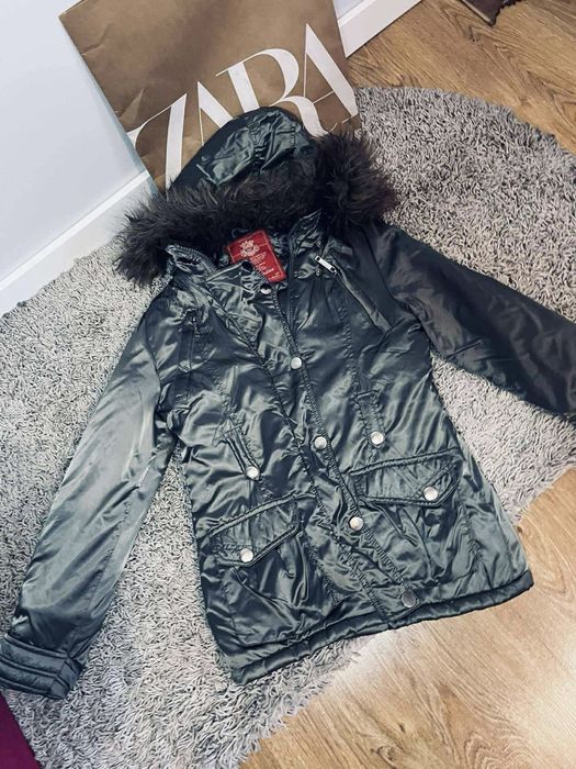 Piękna szara khaki kurtka s 36 ocieplana zimowa