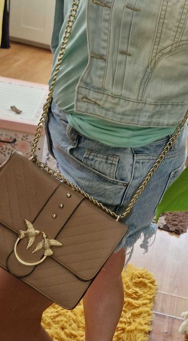 Torebka na ramię z łańuchem  pudrowy róż