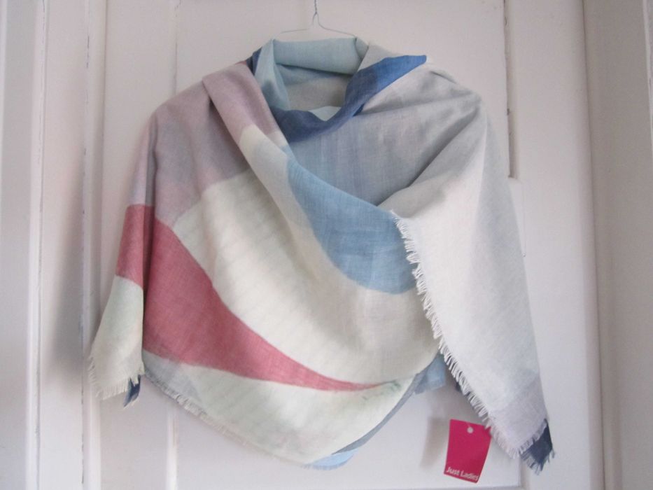 Just Ladies Scarf, Soft Tones, Blue, Pink and Green, 92 x 188 cm