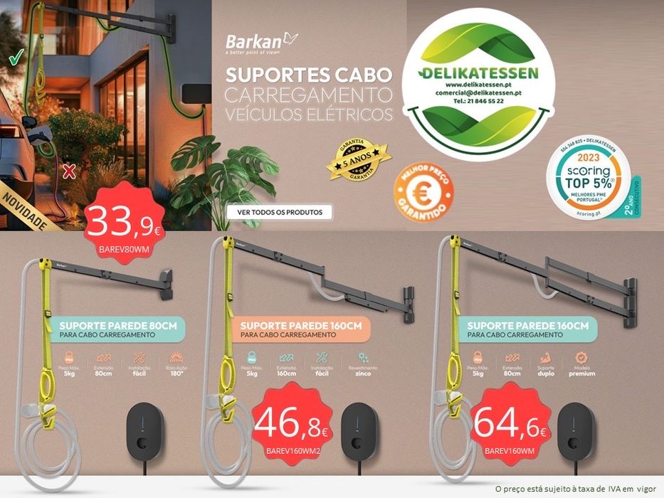 Suportes para Cabo Carregamento Veículos Elétricos