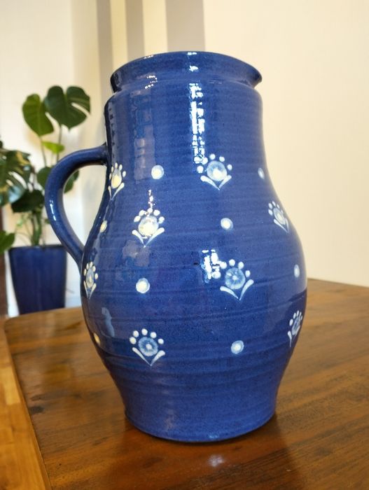Stary Gliniany dzban kobaltowy kolor