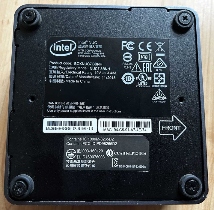 Mini PC Intel NUC 7i3BNH 0GB ram 0GB dysk