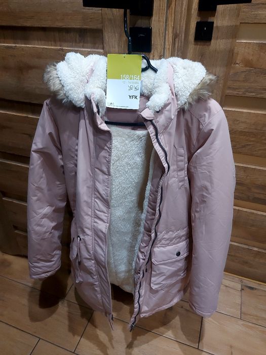 Kurtka zimowa ciepła 158 164 nowa  metka taliowana pudrowy roz parka