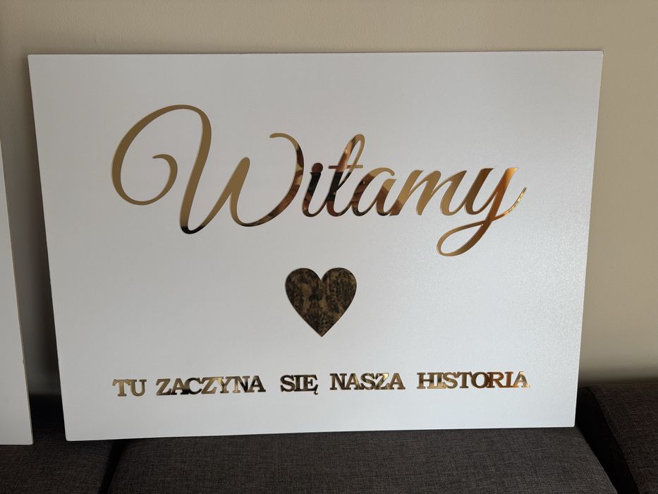 Tablica ,,witamy- tu zaczyna sie nasza historia,, wesele