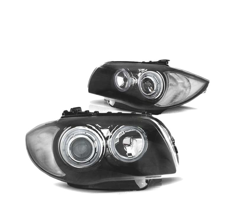 FARÓIS BMW E81 E87 E82 E88 ANGEL EYES LED PRETOS