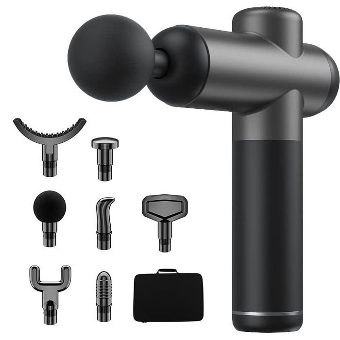 Pistola de massagem com estojo (+ cabeças)