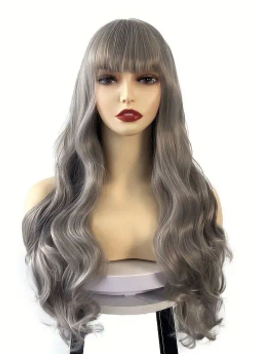 Peruka damska długa szara