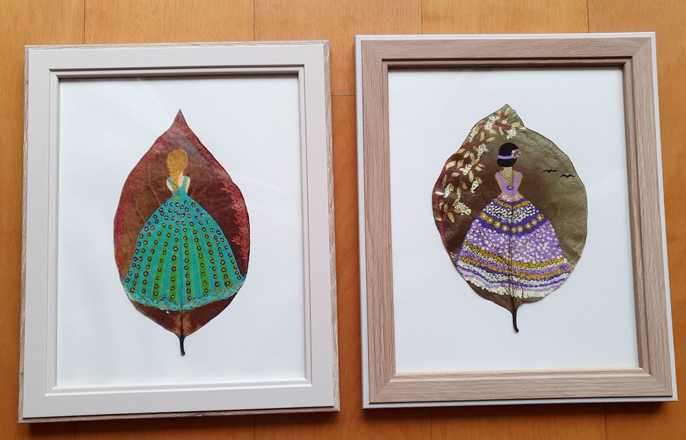 Quadro feito com folha seca de diospireiro pintado à mão - artesanato