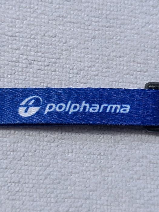 Smycz Polpharma, niebieska, z karabińczykiem