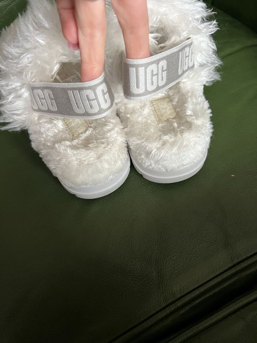 UGG białe puchate sandały na platformie kapcie sztuczne futro 36