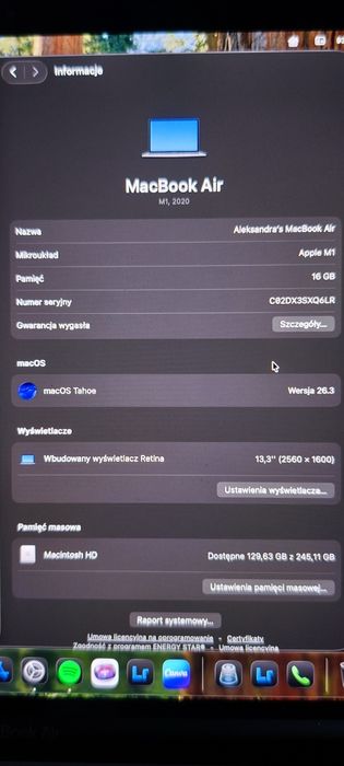 MacBook Air 13” M1 (2020) – 16 GB RAM / 256 GB SSD