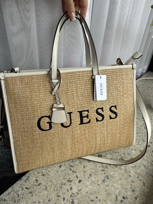 Guess nowa torebka beżowa shopper słomiana