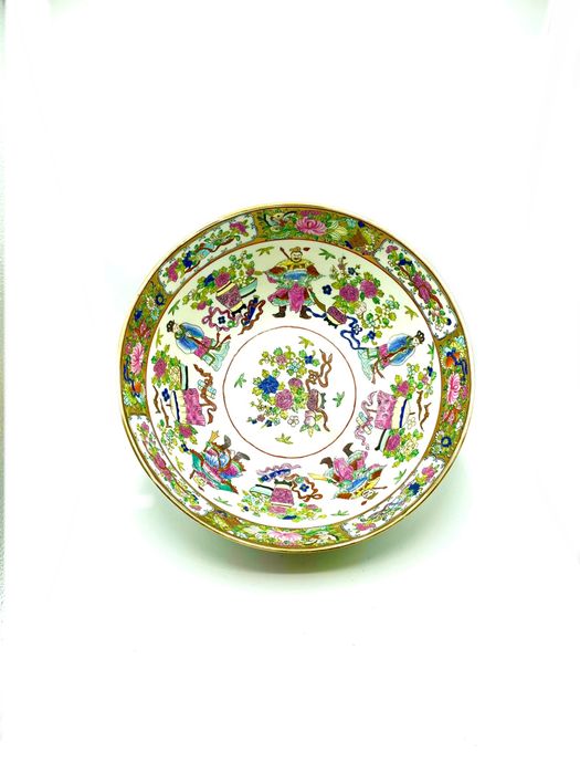 Tigela de ponche de cantão decorativa, século XIX  chinês
