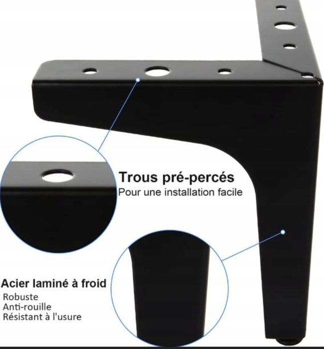 Nóżki meblowe 15 cm, metalowe, czarne, 8 SZTUK, 800kg