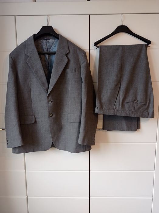 Szary komplet garnitur marynarka spodnie garniturowe XL elegancki frak