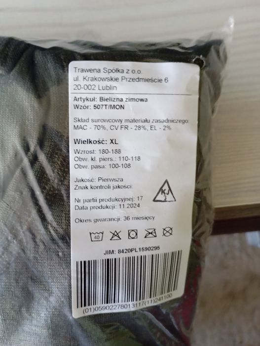 NOWA Bielizna Zimowa Wojska Polskiego wzór 507T/MON | Rozmiar XL