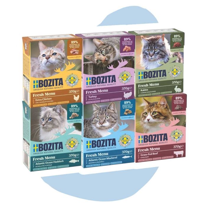 Bozita Fresh Menu Mix smaków w galaretce 6x370g Pakiet mieszany kartonik bezzbóżowa karma dla dorosłych kotów