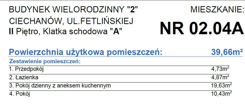 Nowa inwestycja! 39,66 m2 2 pok.