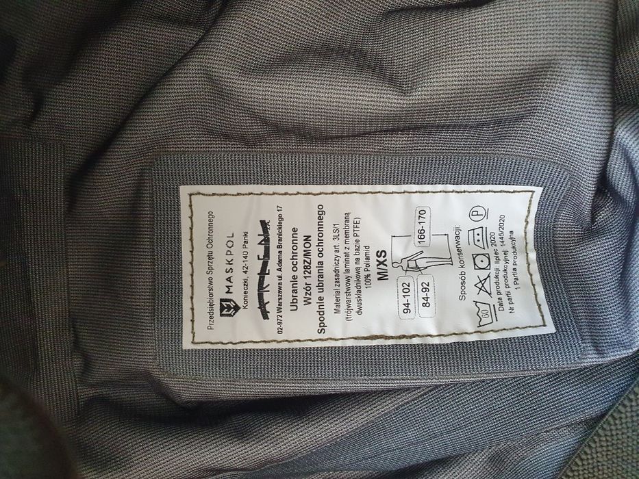 Gore tex spodnie ubranie ochronne 128Z/MON