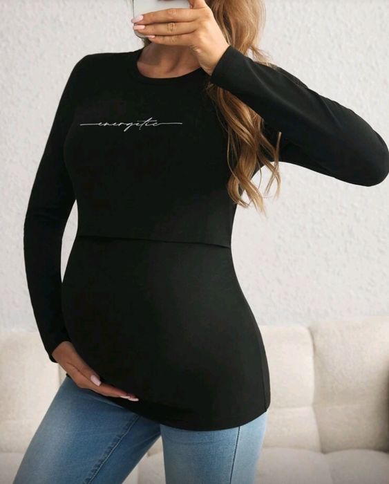 Czarna bluzka do karmienia piersią r. S