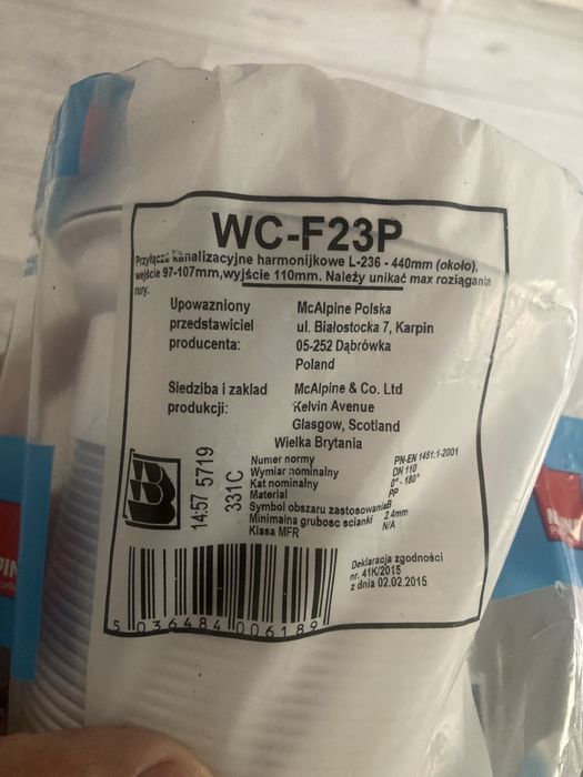 Przyłącze kanalizacyjne harmonijkowe, rura do wc