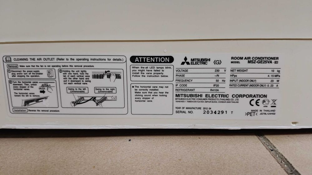 Ar Condicionado Mitsubishi MSZ-GE25VA (unidade interior)