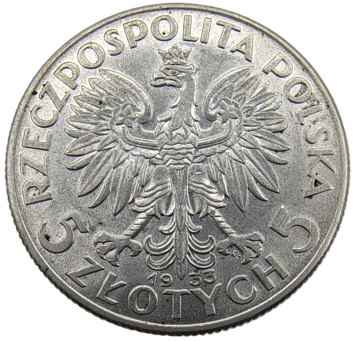 5 ZŁ Głowa Kobiety 1933 II RP, MENNICZA