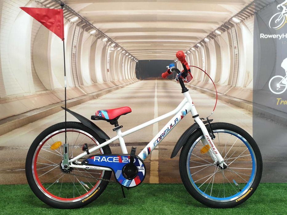 Rowerek dziecięcy Formula koło 20" BIAŁY z chorągiewką i dzwonkiem