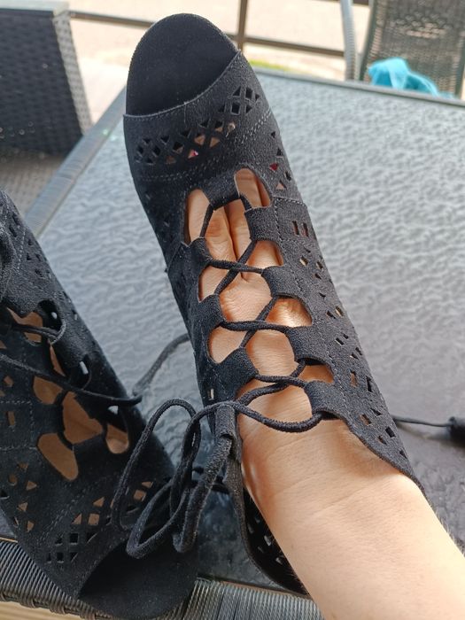 Buty sandały azur ażurowe nowe koturn 38 boho
