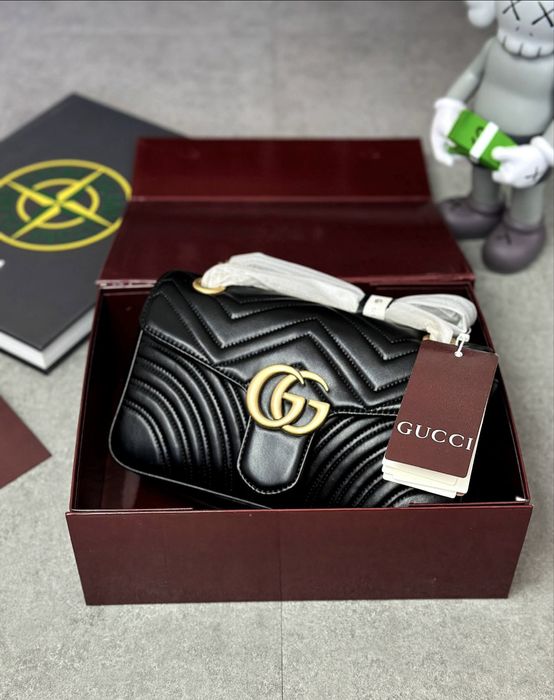Nowe! Gucci Marmont Black Gold Damska Torebka Na Ramię Crossbody