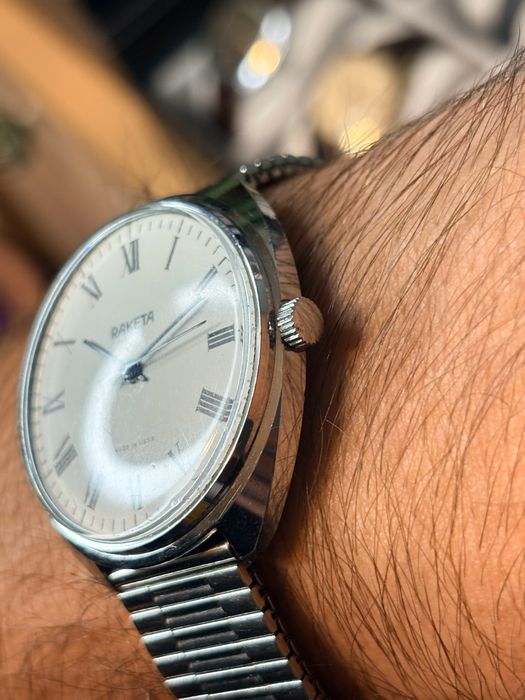 Zegarek Raketa duża linia biała mechaniczny vintage 39 sprawny