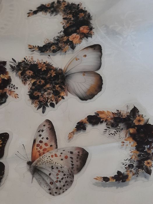 15 stickers encantadoras de luas e borboletas em tons florais