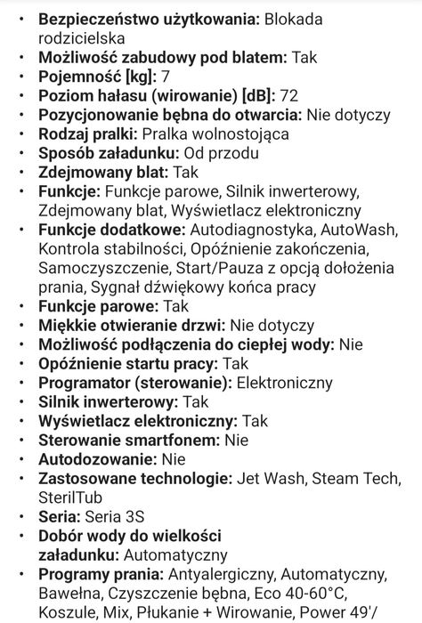 Pralka HISENSE WF3S7021BW/PL 7kg 1200 obr GWARANCJA