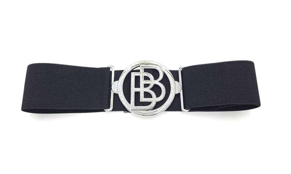 Pasek damski szeroka guma srebrna klamra czarny