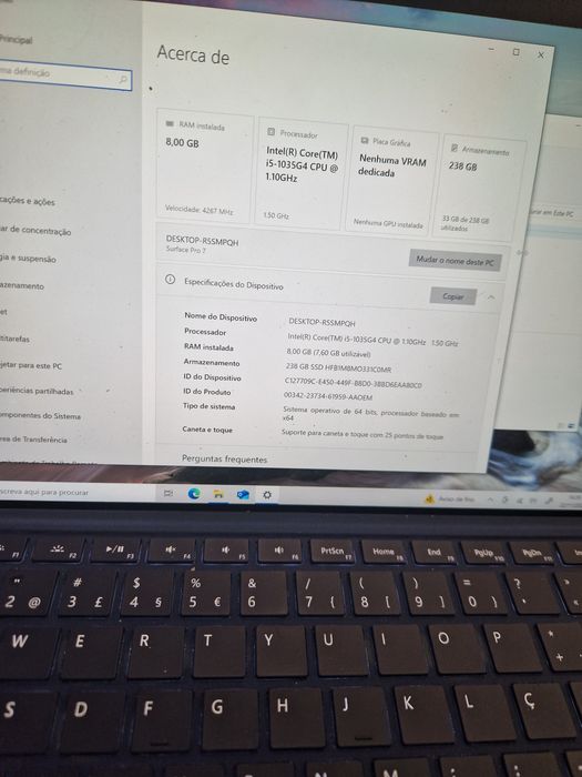 Surface pro 7 i5 10° geraçao 8gb ram 256 gb disco
