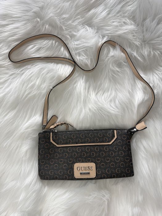 Guess torebka damska z monogramem na ramię do ręki Logo brązowa beżowa