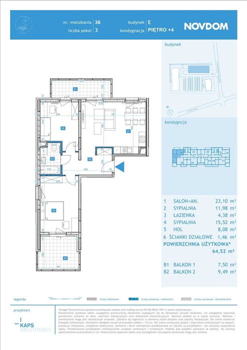 3 pokojowe mieszkanie - 64,52 m2 - Osiedle Botaników EF - Przasnysz