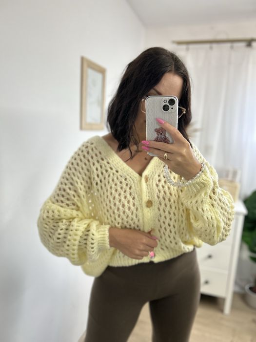 Sweterek damski butik oversize rozmiar Uni kolor żółty