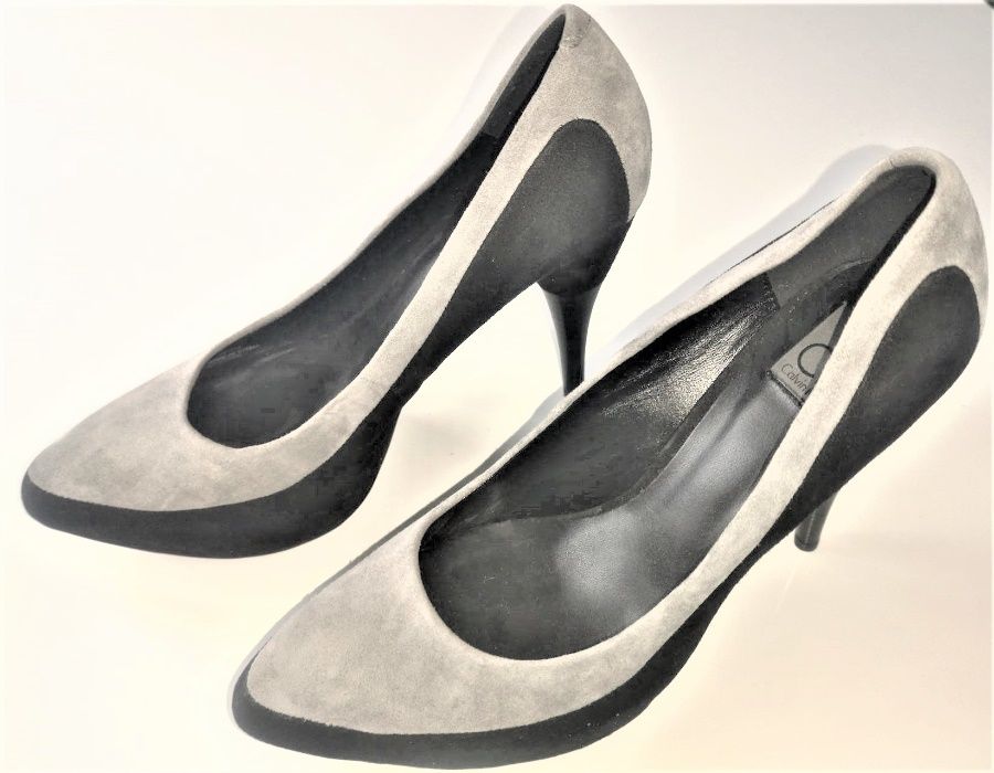 Calvin Klein klasyczne szpilki nowe 40 naturalny zamsz czarno-szare