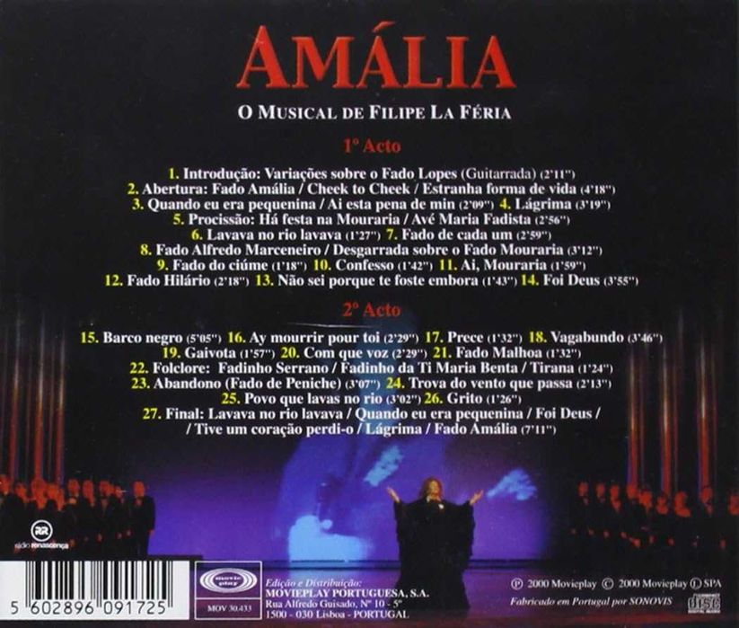 Amália - Musical de Filipe La Féria cd musica