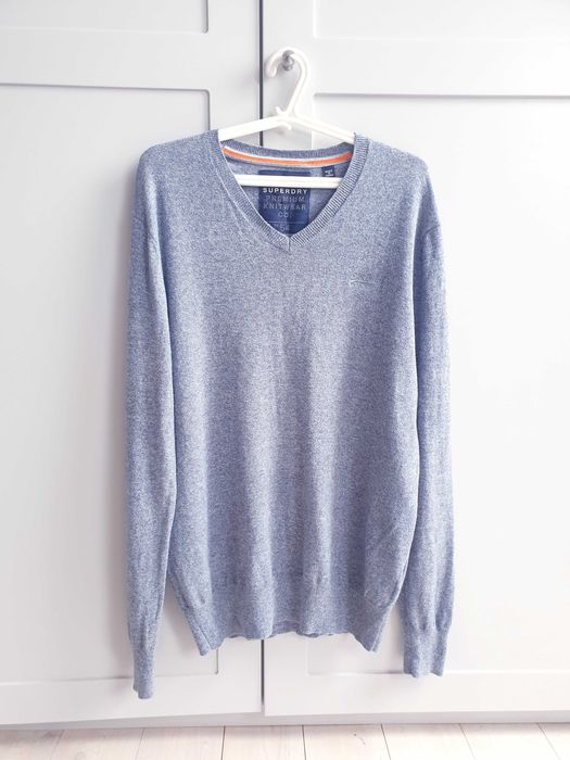 Niebieski szary sweter bawełniany kaszmir Superdry L