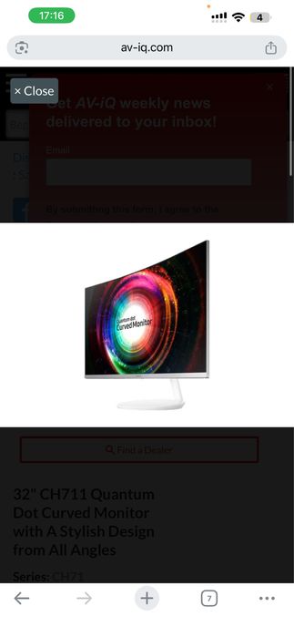 Monitor Samsung C32H711 de 32 polegadas curvo (QHD 2560x1440).461643297860495362