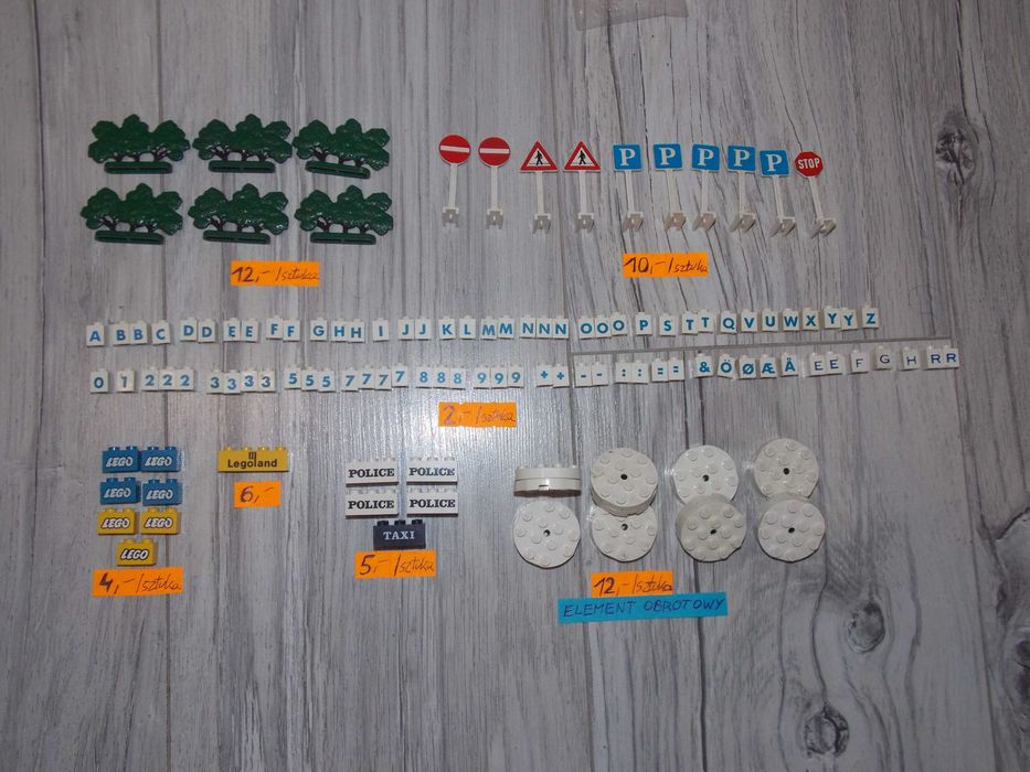 Lego znaki,figurki,litery,płytki,zaczepy,drzewka,magnesy ,lata 70-te