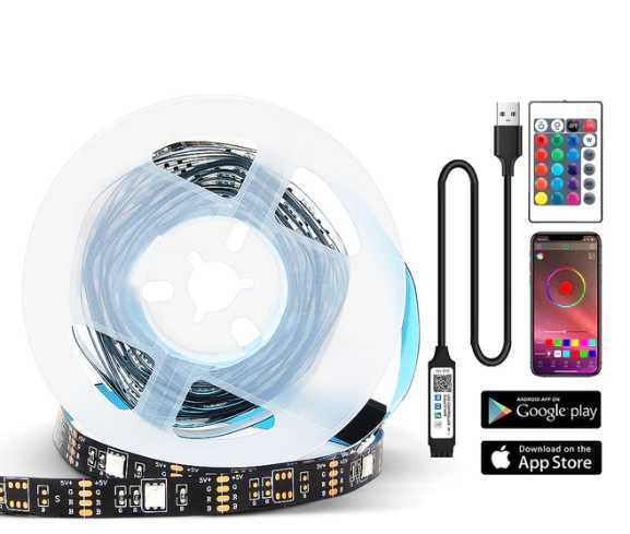 USB Светодиодная лента 5Вольт, 5 метров управление с пульта + телефона
