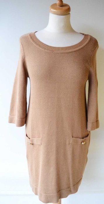 Sukienka Brąz Dzianinowa H&M S 36 Złote Guziki