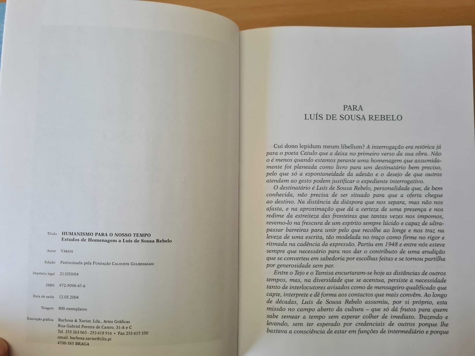 Livro "Humanismo Para o Nosso Tempo: Homenagem a Luís de Sousa Rebelo"