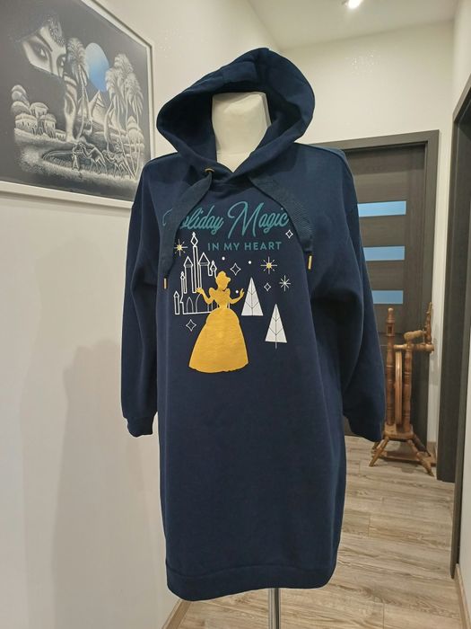 Granatowa długa bluza z kapturem Disney Princess rozm od M do XL.